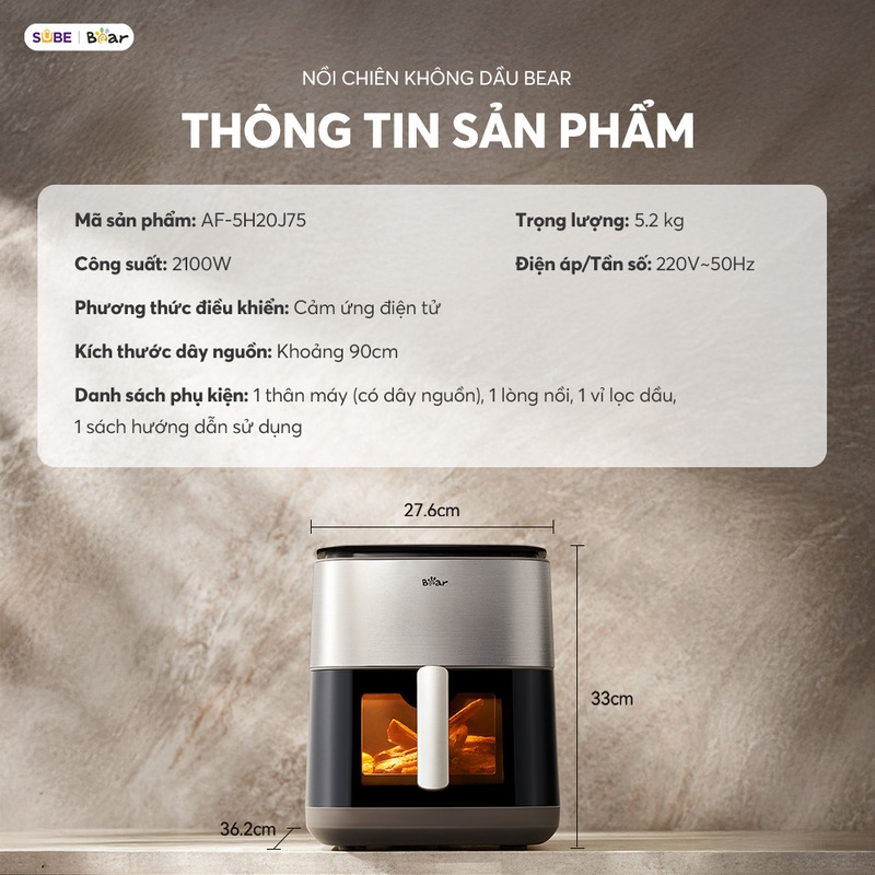 [SALE 20/10] Nồi chiên không dầu Bear 6.2L AF-5H20J75